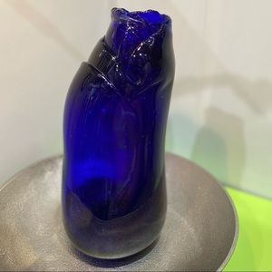 “End of Day” Cobalt Blue Hand Blown Art Glass Vase. One of a Kind & Unique Art